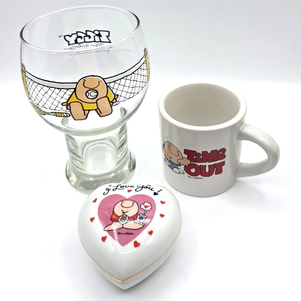 Vintage ZIGGY BY TOM WILSON COLLECTION of Coffee cup ~ Tennis Glass ~Trinket Box